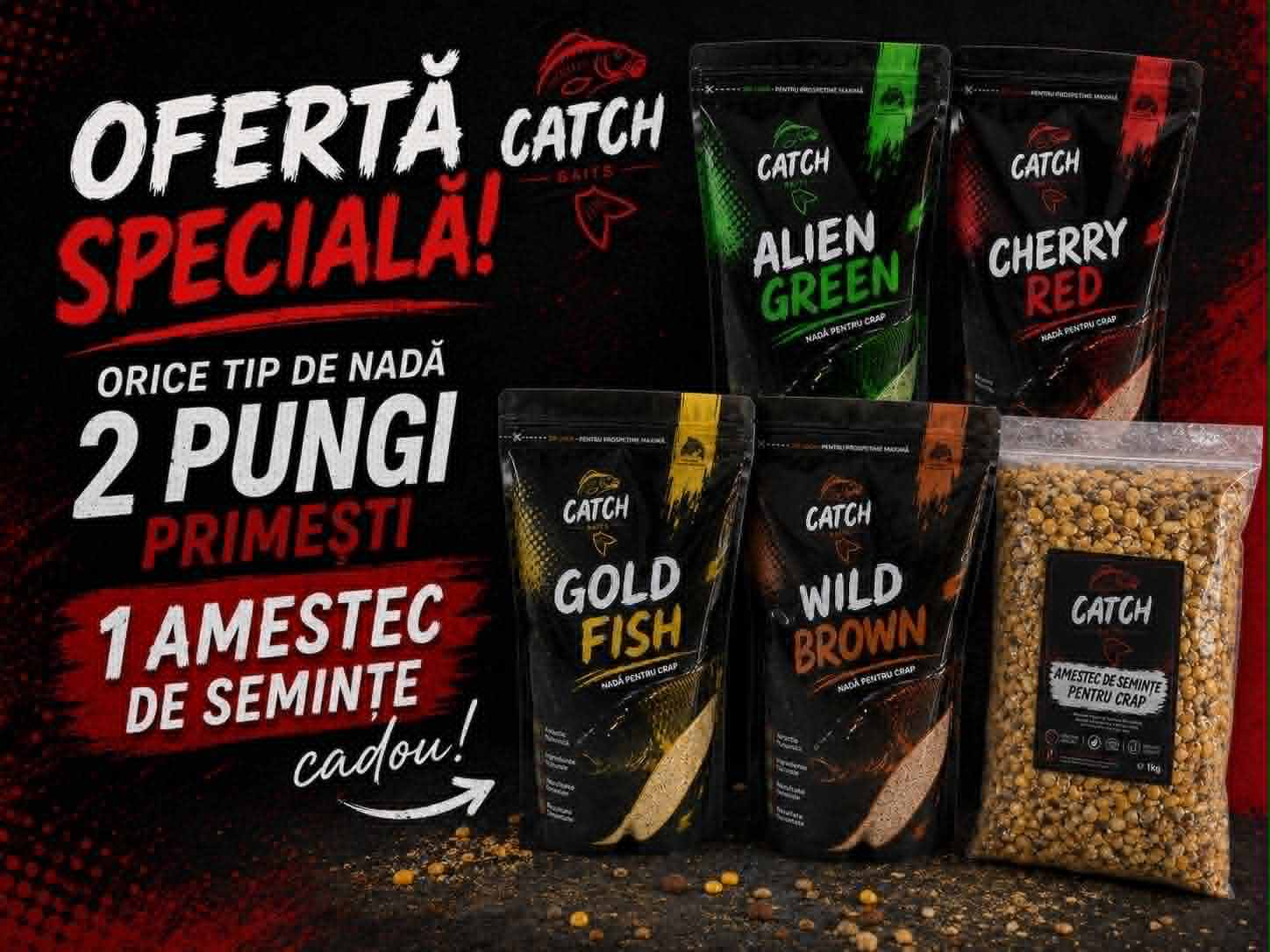 Ofertă specială CATCH-Baits: cumperi 2 pungi de nadă și primești CADOU 1 pungă de amestec de semințe